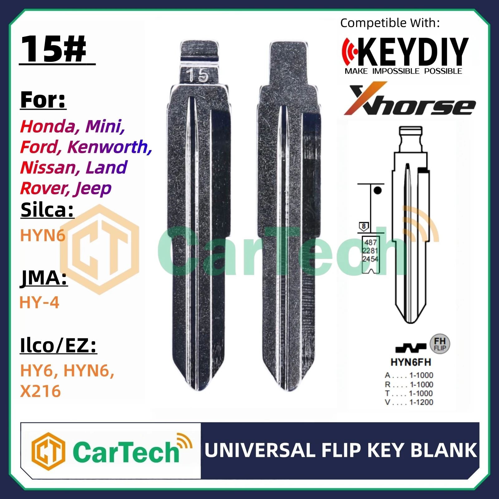 

15# Uncut Flip Blank Key Blade for KEYDIY KD XHORSE VVDI Universal Remote Fit Honda Mini Ford Nissan Land Rover Jeep