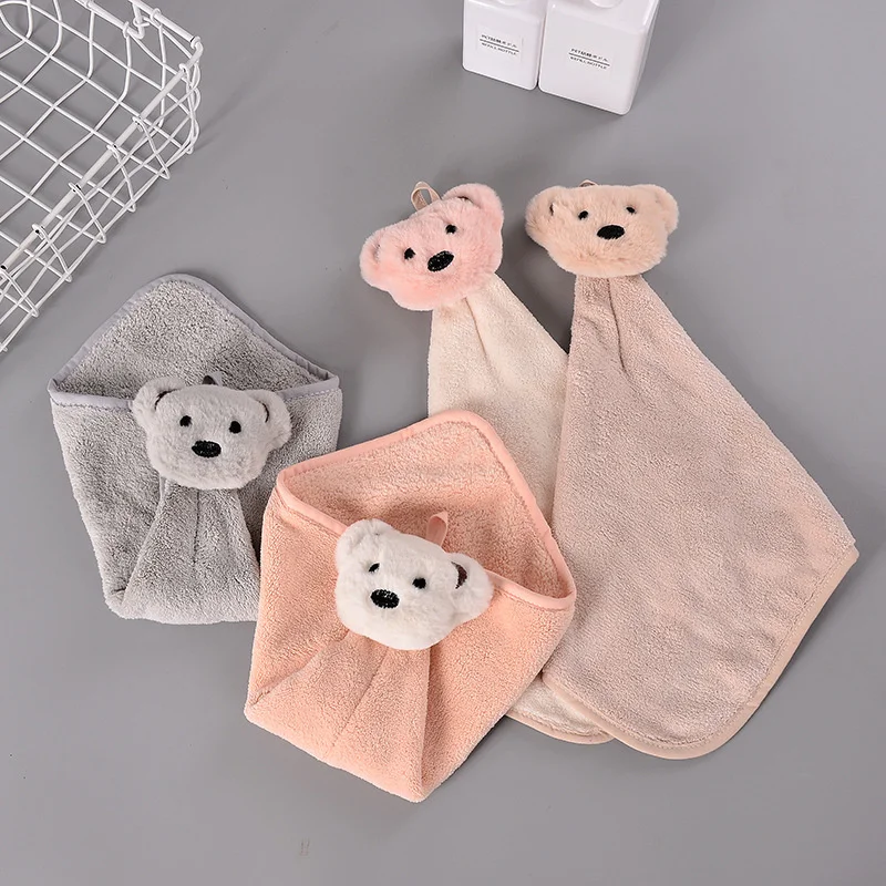 Cartoon Bear Hand Towel Super Absorbent Coral Velvet Microfiber Soft Face Towels Hanging Design Kitchen Bathroom Terry Towels