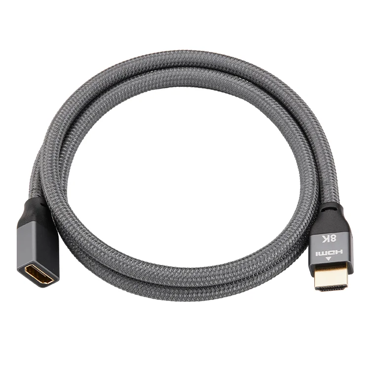 High Quality 8K@60Hz Ultra HD High Speed HDMI2.1 Male Female Extension Cable 0.5M 1M 2M 3M HDMI2.1 Grey Braided 8K Extender Cord