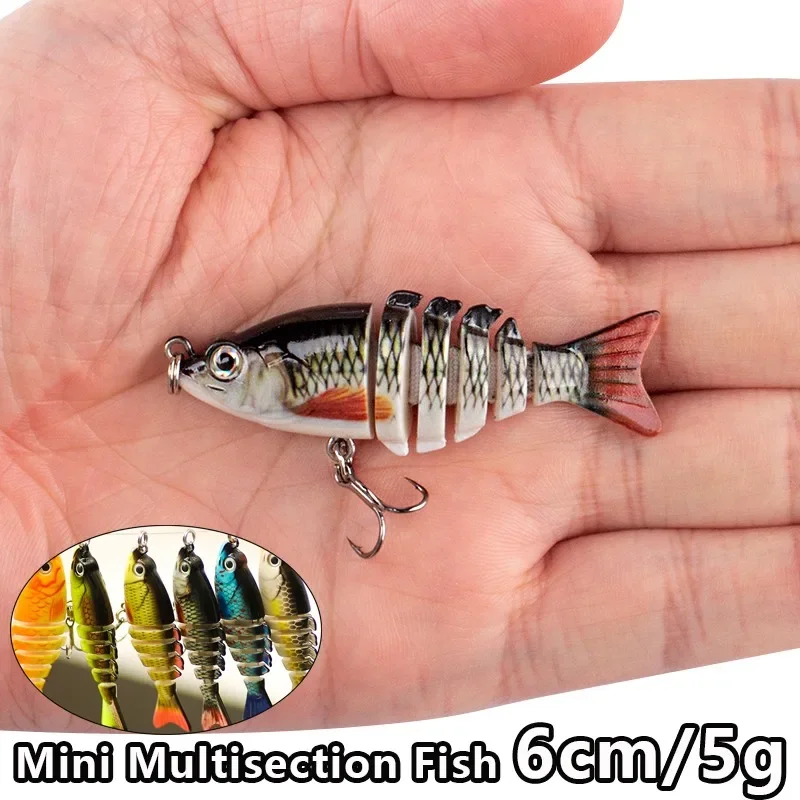 Micro Object 6cm 5g Multi Section Fish Mini Six Section Fish Carp Color Jointed Fishing Lures Hard Bait Scale Color Treble Hooks