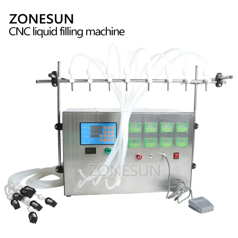 ZONESUN Electric Liquid Filling Machine Digital Control Pump 8 Heads Bottle Water Perfume Juice Essential Oil Milk Filer