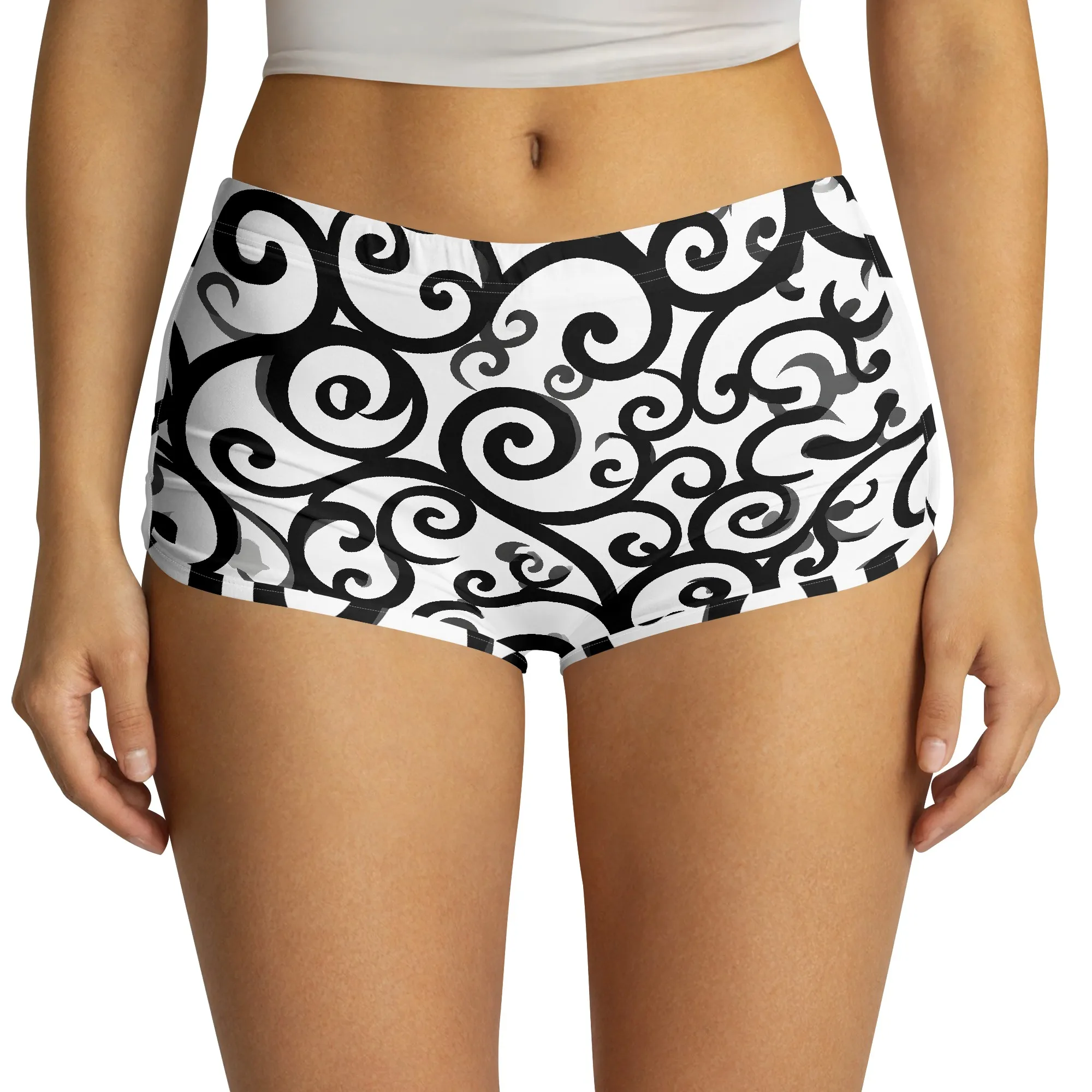 Tribal Print Shorts, Swirl Pattern Bottoms, Abstract Art Shorts, Dance Festival Wear, Gym Yoga Pants, S-2XL