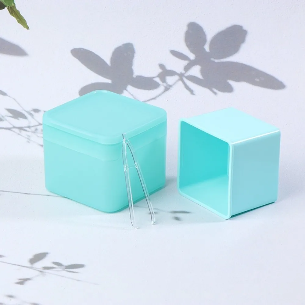 

Double Layer Makeup Remover Cotton Box Square Flip Cover Mini Organizer Box Clear with Tweezers Desktop Storage Box