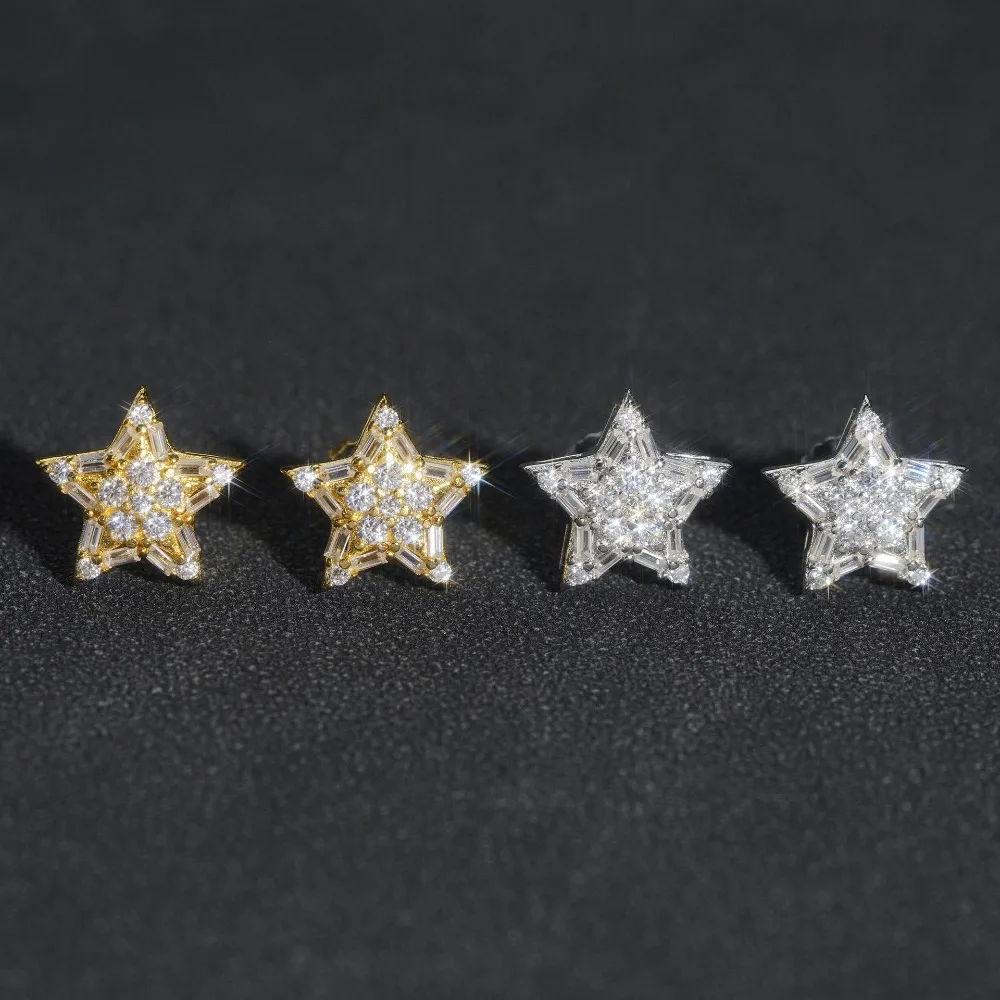 

Серьги-гвоздики из серебра 925 пробы с муассанитом и звездами, 11 мм, серьги-гвоздики с завинчивающимися звездами в стиле хип-хоп, рок, бриллианты и звезды, позолота 18 карат, подарок