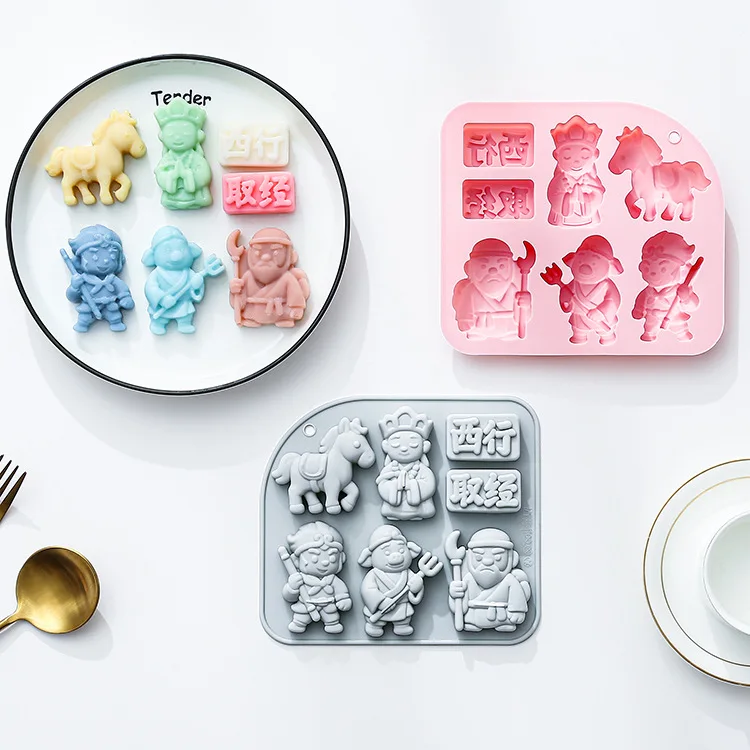 

7-hole Journey To The West Theme Silicone Mold Fondant Candy Chocolate Mould Epoxy Handmade Soap Cake Ice Grid Baking Tools
