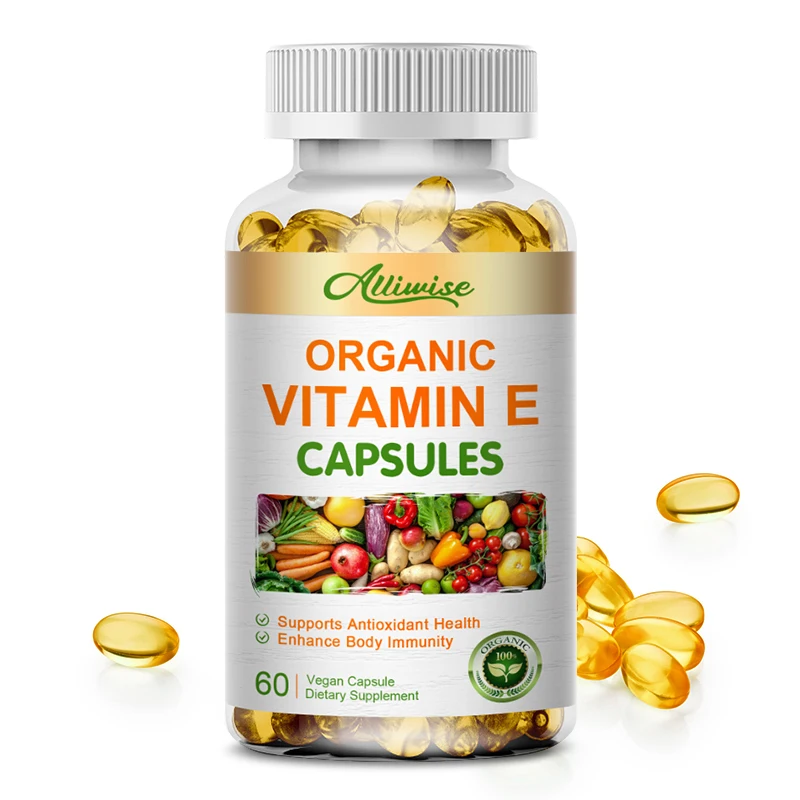 Alliwise Vitamin E Capsules for Aging Oxidative Relieve Stress Improve Rough Skin Care Increase Immune System Healthy Supplement