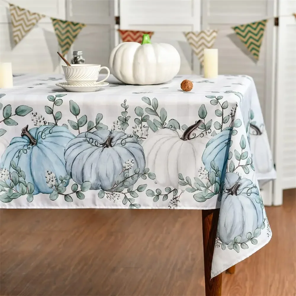 Pumpkin Green Leaf Autumn Leaf Rectangular Tablecloth, Thanksgiving Tablecloth, Wedding Party Dinner Decorative Table Cover