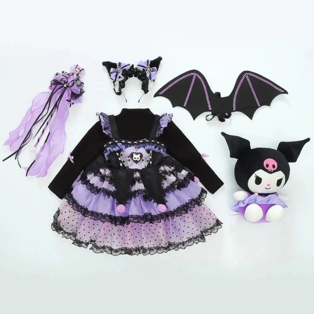 Sanrio Kuromi Frühling und Herbst Mädchen niedlichen Cartoon Kleid Lolita Geburtstags feier Rollenspiel Tutu Kleid Kind Kleid Geschenk Weihnachten