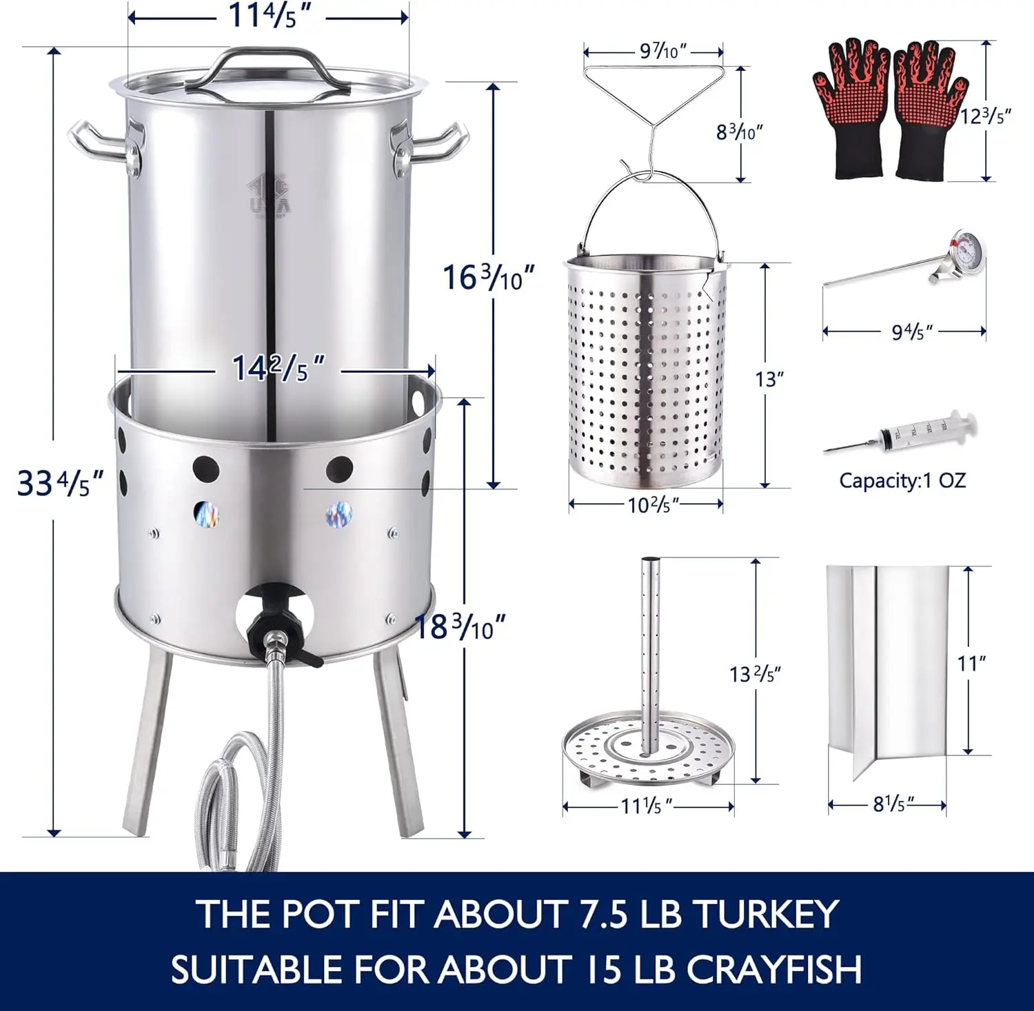 

32QT Stainless Steel Turkey Fyrer Kit With Burner, Seafood Boil Pot And Burner