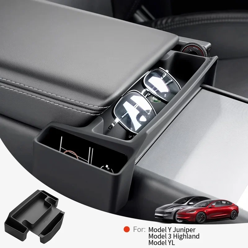 Center Console Armrest Storage Box for Tesla Model 3 Y YL – Glasses Tray Organizer, Car Interior Accessories