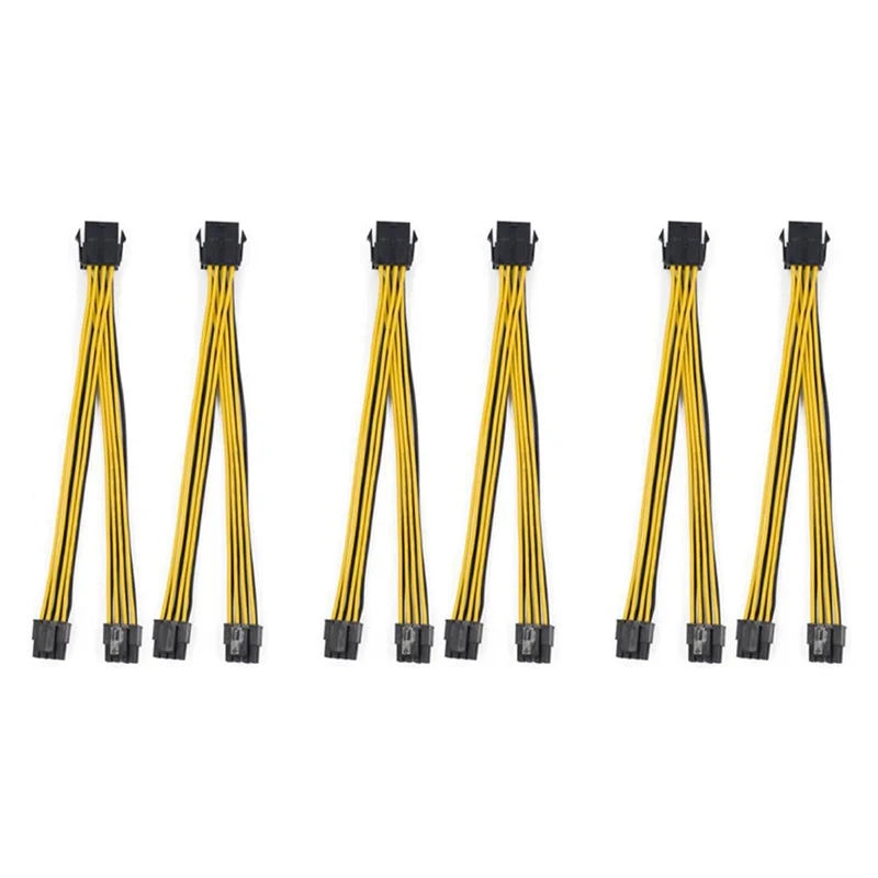 6 قطعة وحدة المعالجة المركزية 8Pin أنثى 1 إلى 2 ذكر 4 + 4Pin Y الفاصل كابل إمداد الطاقة الحبل 18AWG 20CM-BCBW