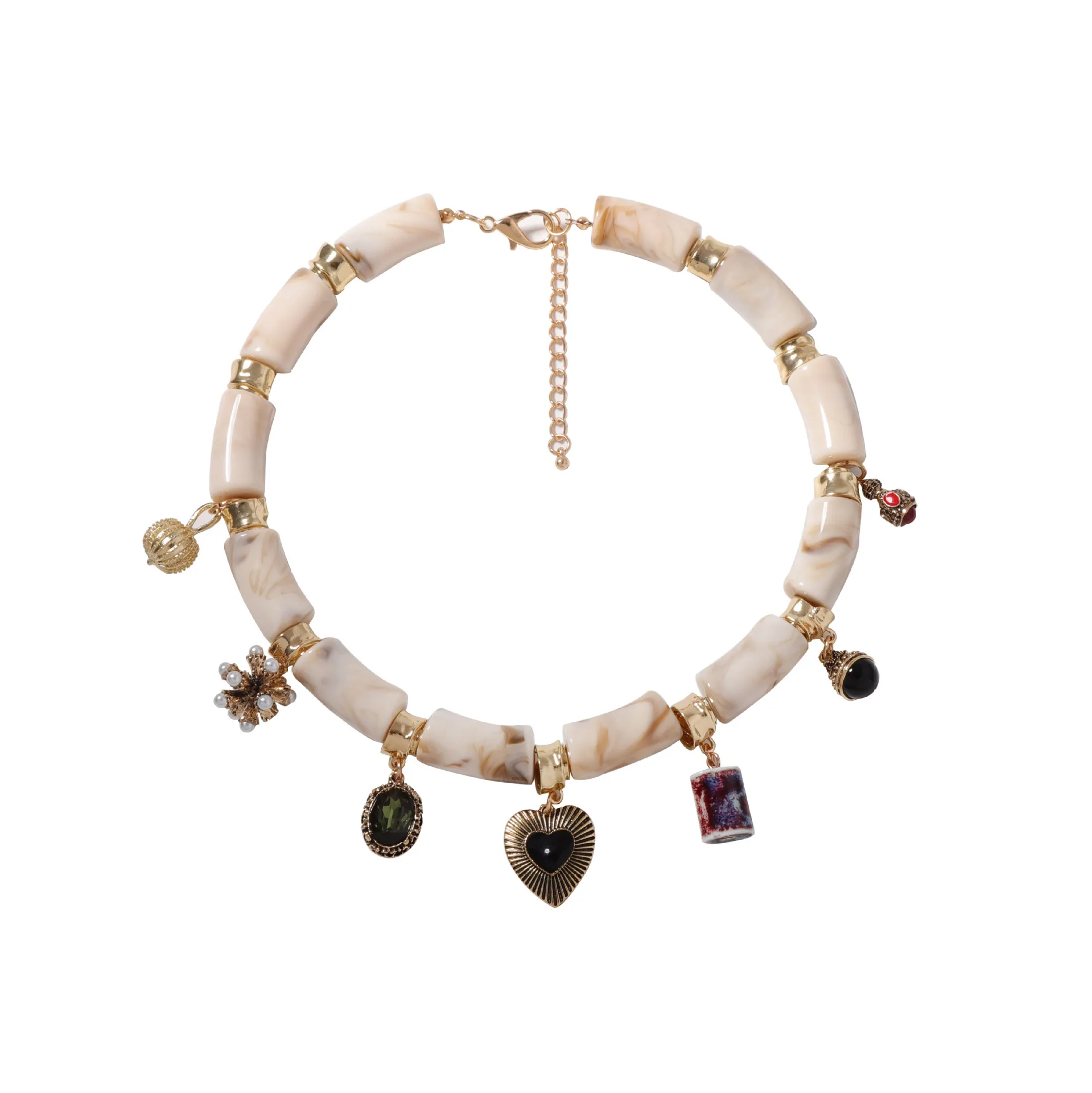 

Bamboo Pendants Cylinder-shaped Acrylic Beads Neckalce for Women Fashion Jewelry Chunky New Style Party Accessories Gifts