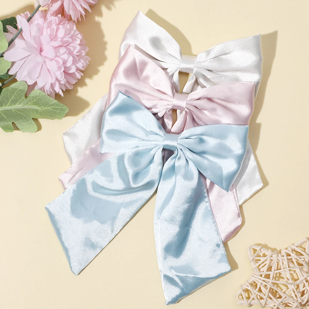 Girl Hair Clip Elegant Bow Ribbon Women Fashion Solid Color Bowknot Satin Hairpin Barrettes Girls Ponytail Clip Hair Accessories