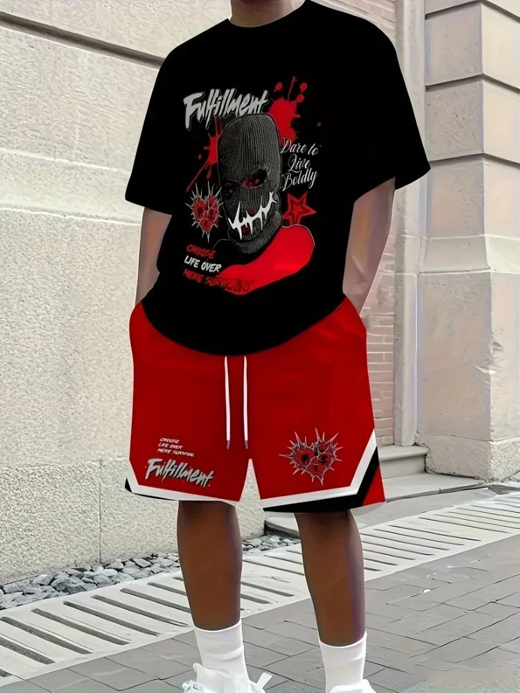 

Summer New Casual Street Fashion 3D Printed Polyester Fiber Soft Comfortable And Breathable Men's Set