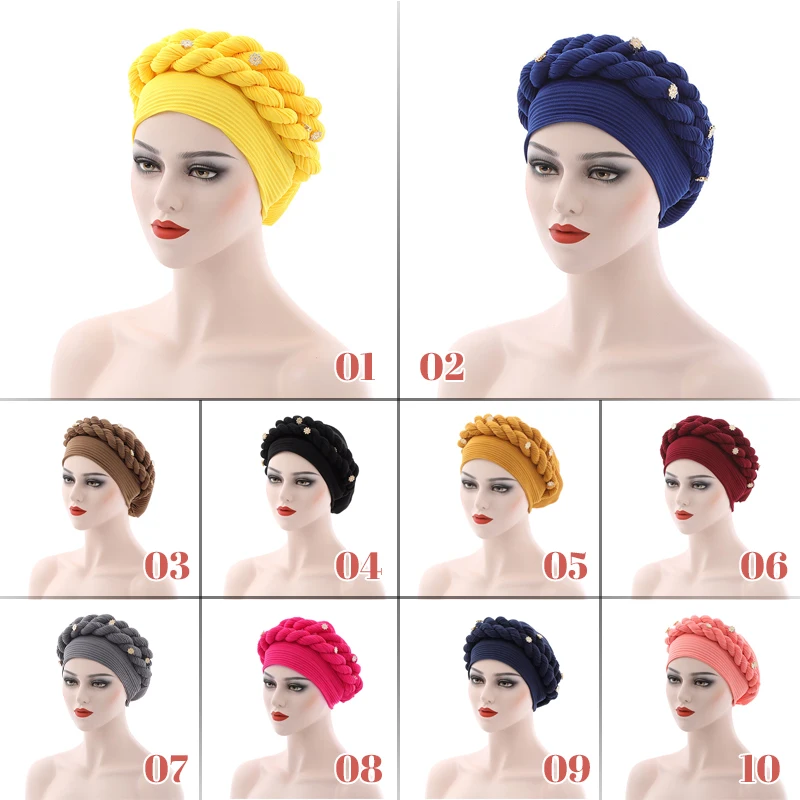 Donne africane Treccia Turbante Cofano Chemio Cap Turbante Cofano Hijab Caps Testa Sciarpa Avvolgere la testa Lady Musulman Arabo Wrap Turbantes