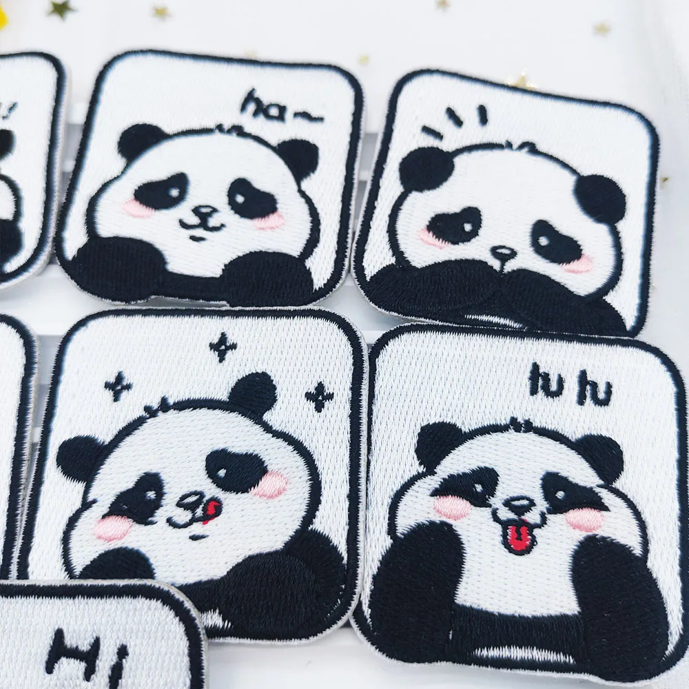 Cute Square Panda Embroidery Patch Iron-on Transfers For Clothing Scratch Patch DIY Applique Brooch Accessories Toppe Vestiti