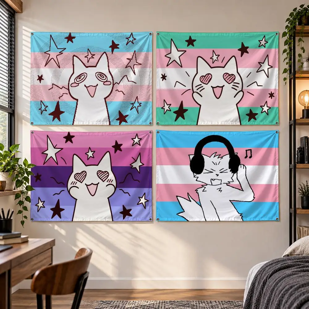 Meme T-Trans Pride Cat Meme Flags Banner Decor for Bedroom,Garden,Party,Club,Gaming Room,Indoor Outdoor