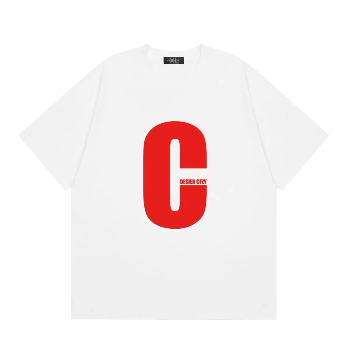 DESIER CFZY Trendy Large C Letter Print Short Sleeve T-Shirt Unisex Loose Fit Streetwear Hip Hop Top Tee