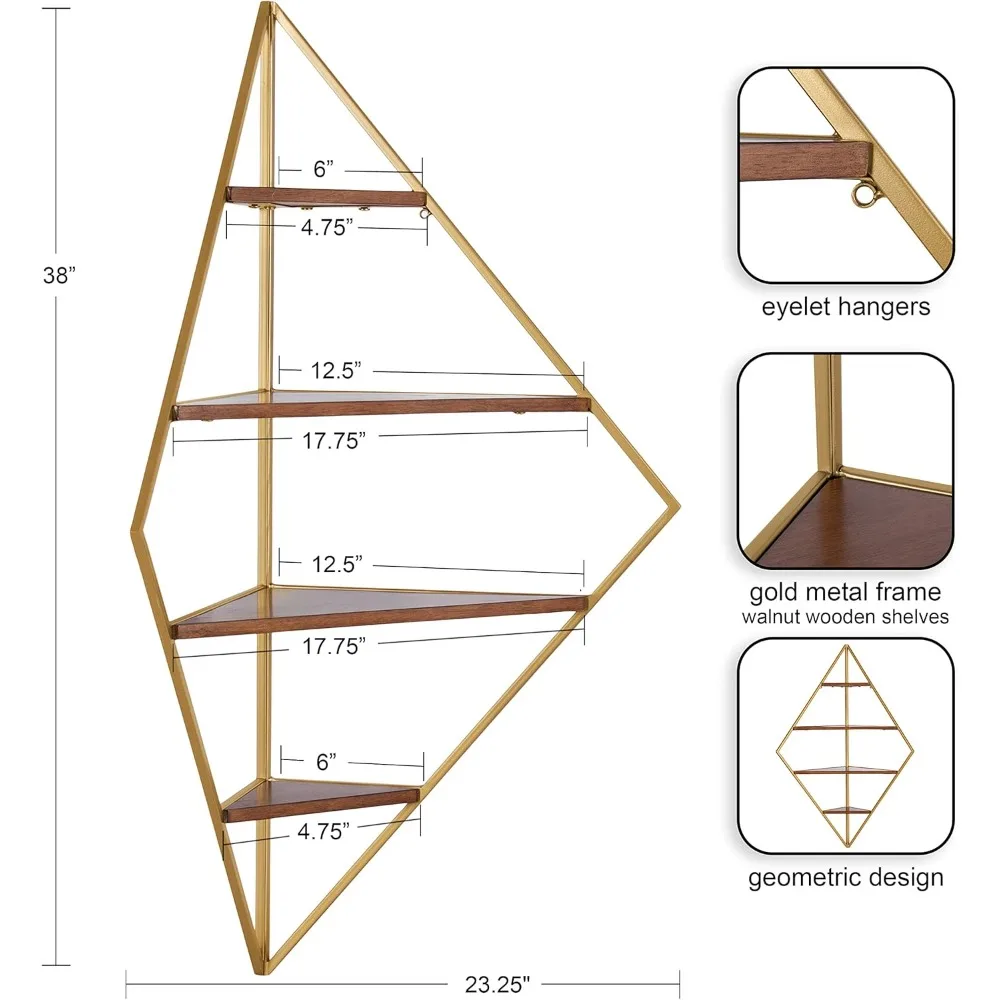 Melora Mid-Century Modern Corner Shelf,Glamorous Floating Corner Shelving