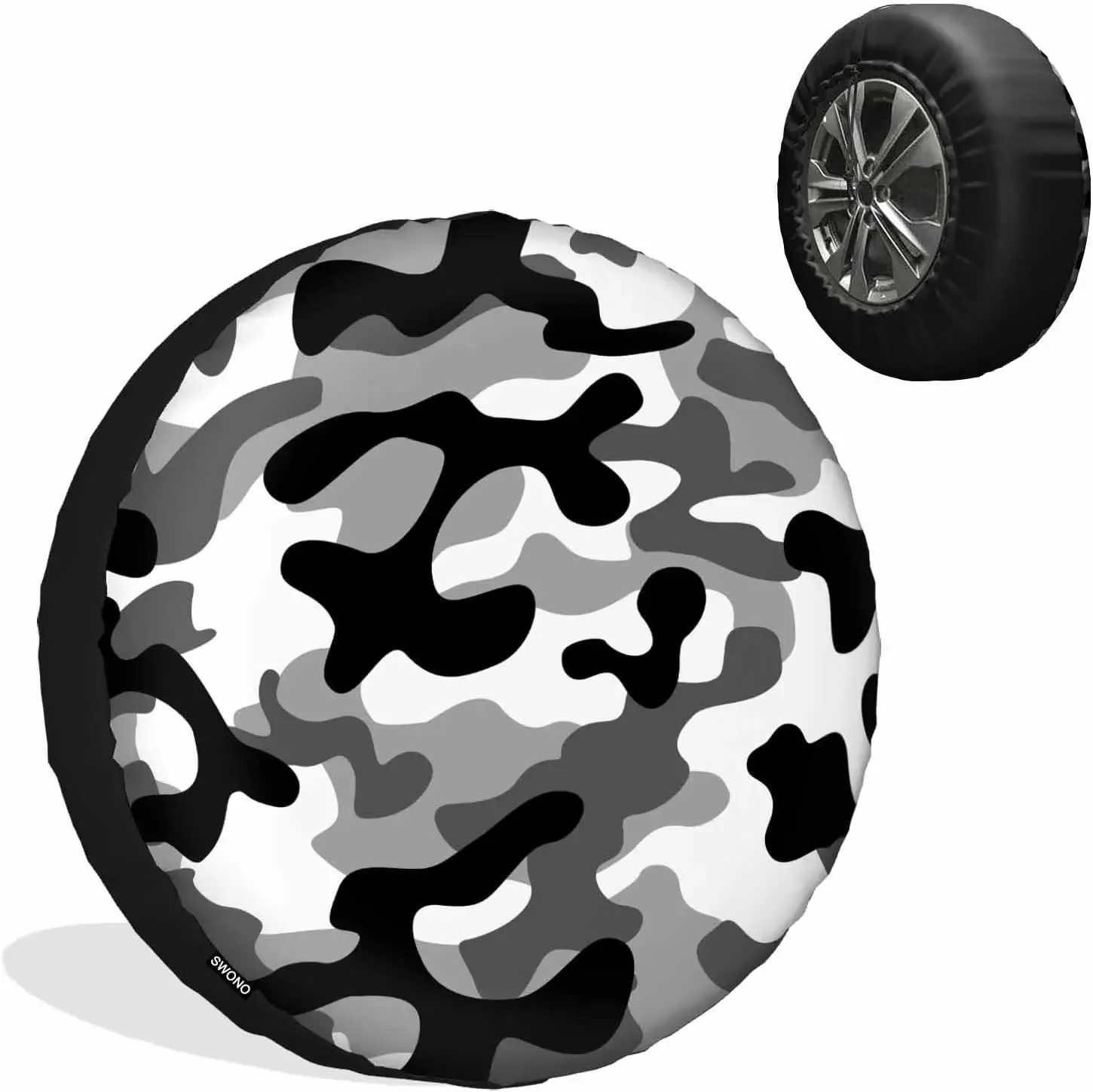 Black and white camouflage Spare Tire Weatherproof Camping Trailer Universal Fits Tires for Rv SUV Truck Camper Travel Trailer