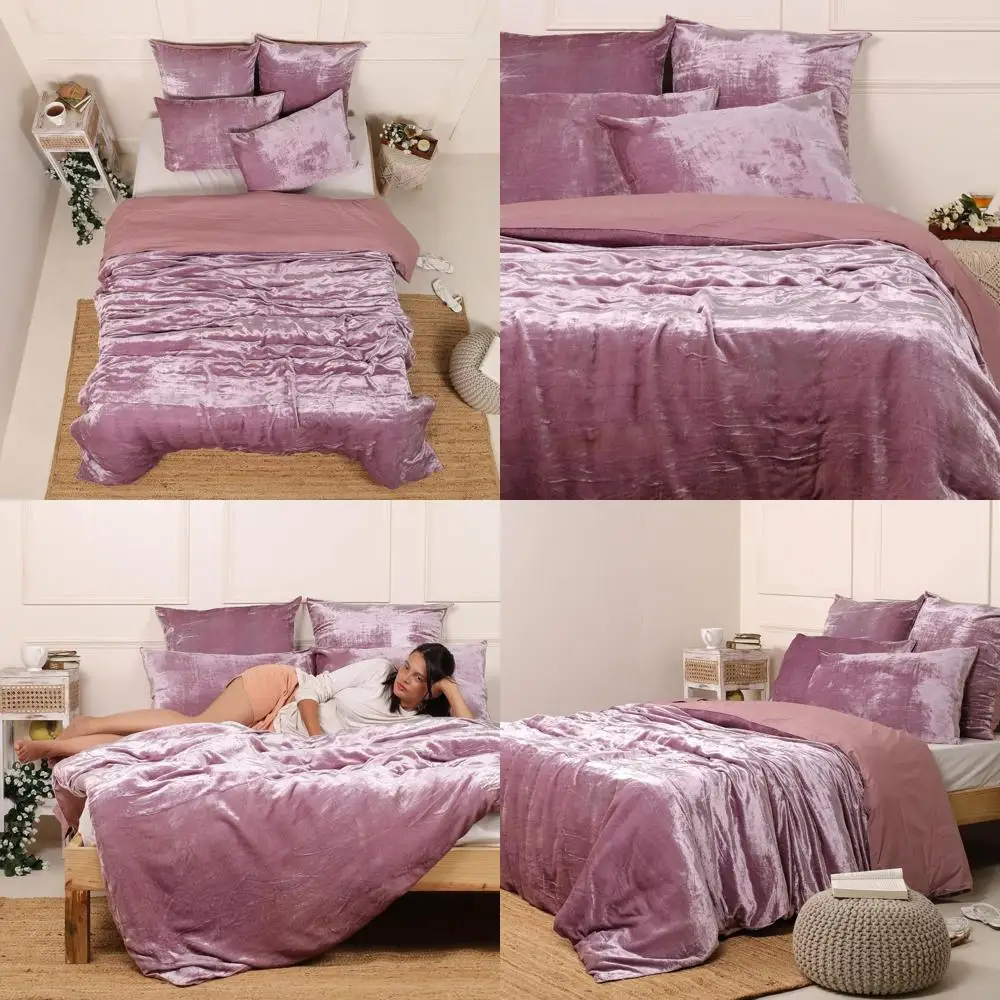 Ultra-Luxury Rayon Velvet Solid Pattern Bedding Set with 2 Pillowcases - Comforter Cover for Ultimate Comfort and Style