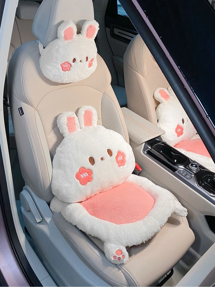 New Cartoon Cute Rabbit Plush Four Seasons Universal Soft Seat Cushion Lumbar Support Car  Headrest Neckpillow