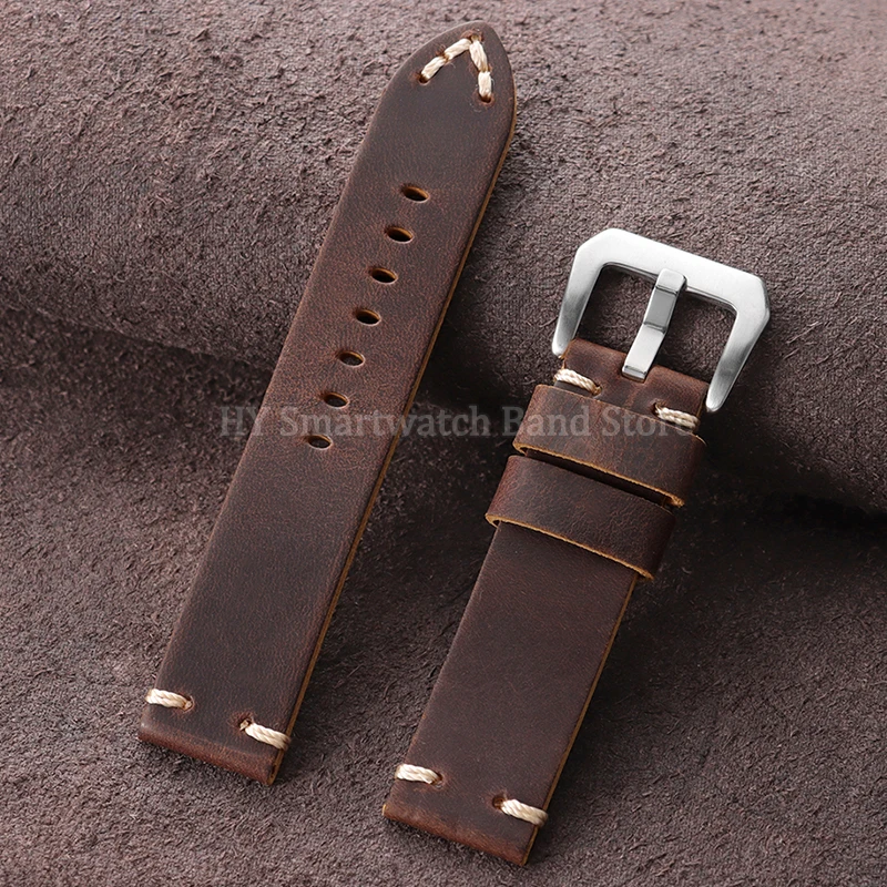 

Винтажный кожаный ремешок для часов Seiko для Panerai 18 мм, 20 мм, 22 мм, 24 мм, 26 мм, универсальный браслет, металлическая пряжка, ремни из воловьей кожи