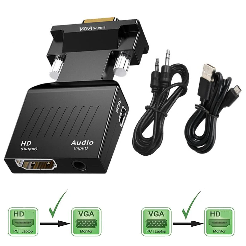 HDMI-compatible to VGA Adapter Converter Full HD 1080P HDMI to VGA Adapter For PC Laptop to HDTV Projector Video Audio Converter