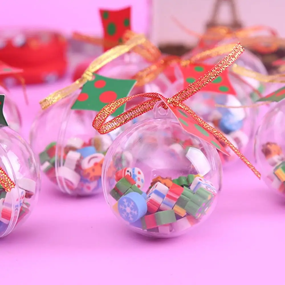 Portable Mini Christmas Eraser Kawaii Santa Pencil Erasers Cartoon Snowman Transparent Packaging Ball Kids