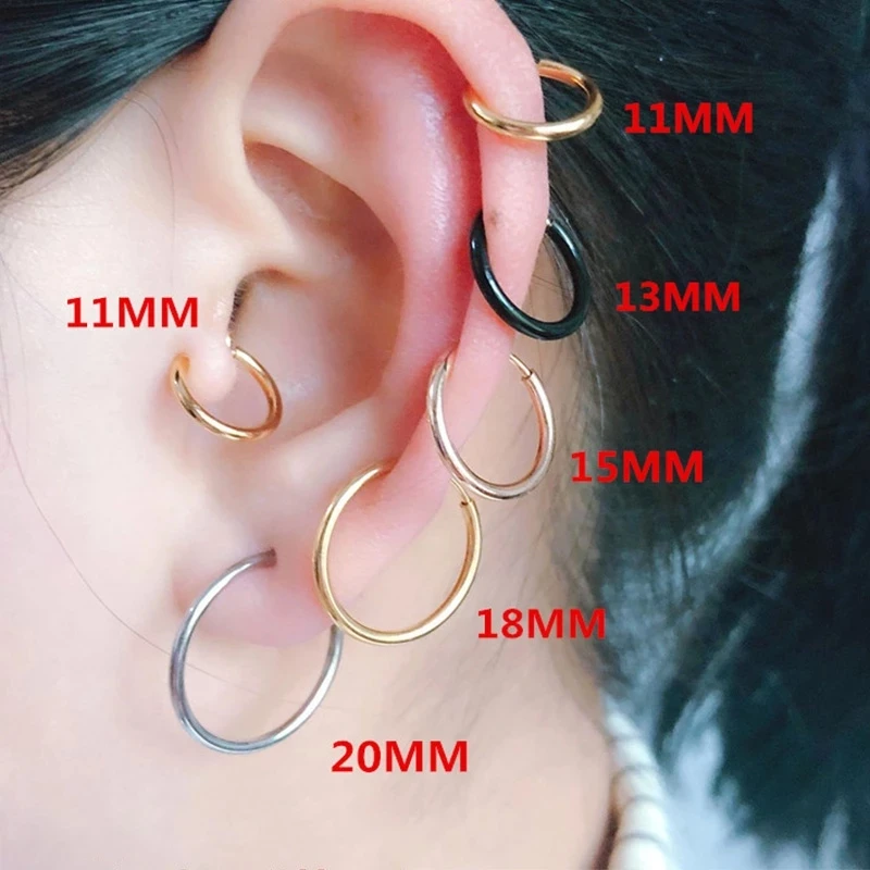 Hoop Clip On Earrings Step Diameter Circle Earring Punk Clip Stealth Spring Small Helix Retractable Ring Cuff Ear Ring Hoops
