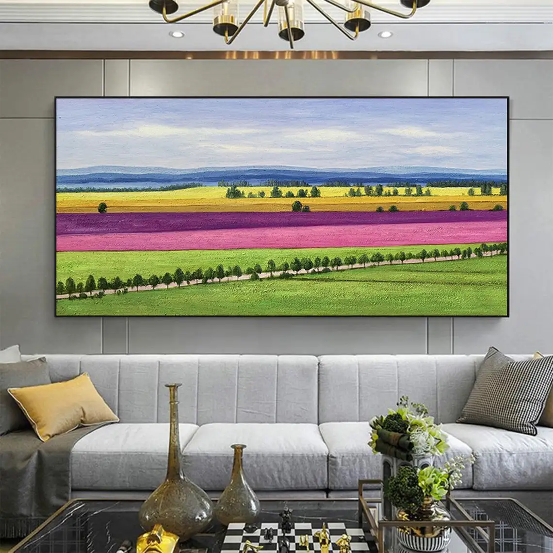 Field Landscape Hand Painted Oil Painting on Canvas Abstract Colorful Nature Painting Living Room Home Decor Large Wall Art