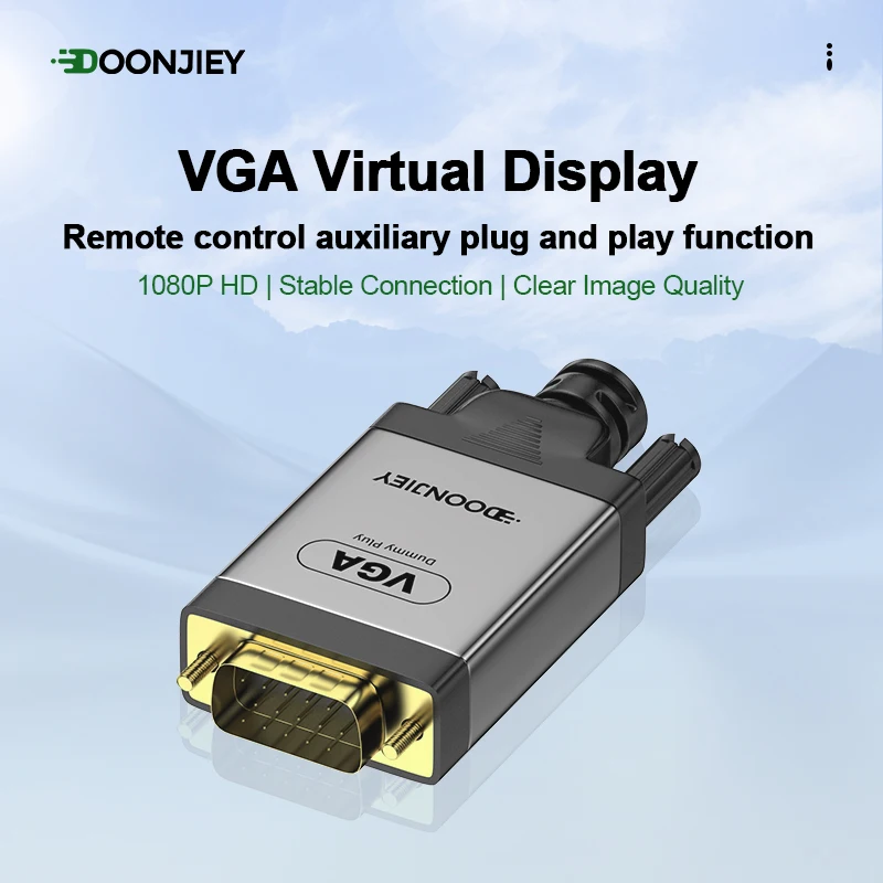 DOONJIEY VGA Virtual Display Adapter 1920x1080@60Hz Headless Display Emulator Plug and Play VGA Dummy Plug for Monitor