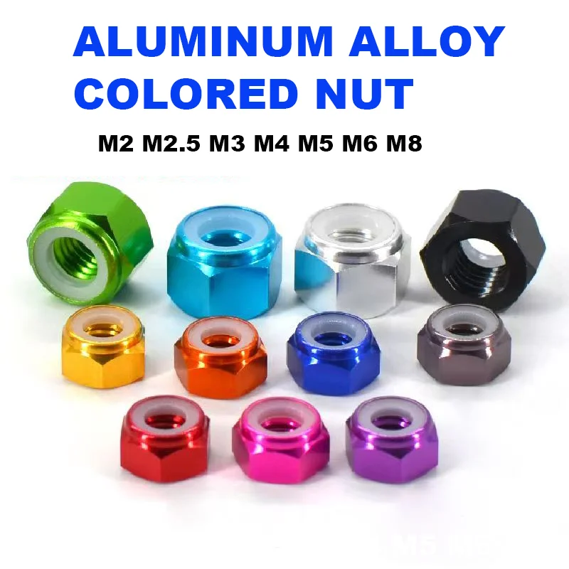 2/5PCS M2 M2.5 M3 M4 M5 M6 M8 Hexagon Nylon Lock Nut Anodized Multi-color Colourful DIN 982 Aluminum Alloy Insert Locking Nuts
