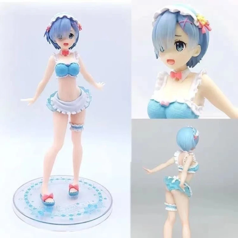 Figura de Anime BANDAI de 23 cm, Re:Zero kara Hajimeru Isekai Seikatsu, Kawaii Ram con Vestido de Novia de Cristal, Modelo de Muñeca de PVC