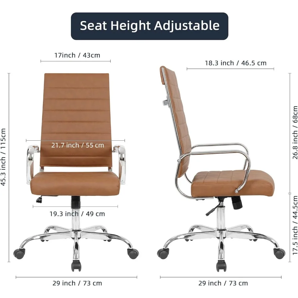 LANDSUN Home Office Chair High Back Executive Chair Ribbed Leather Computer Desk Chair with Armrests Soft Padded Adjustable Heig
