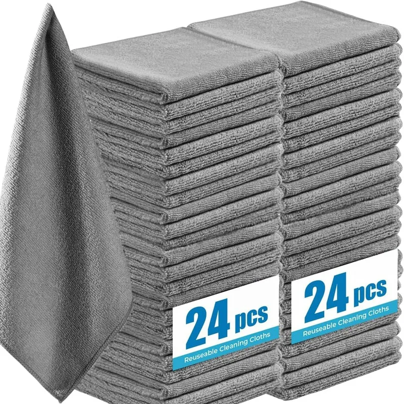1/24pcs Gray Bamboo Charcoal Thickened Super Absorbent Dishcloth Anti-grease Home Kitchen Wiping Rags Microfiber Cleaning Cloths