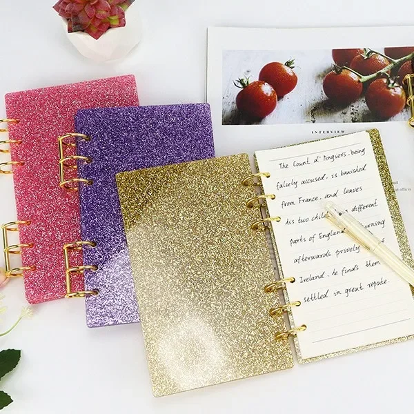 A6 Glitter Transparent Acrylic Loose Leaf Binder Cover DIY Account Book Journal Planner Office Stationery Supplies