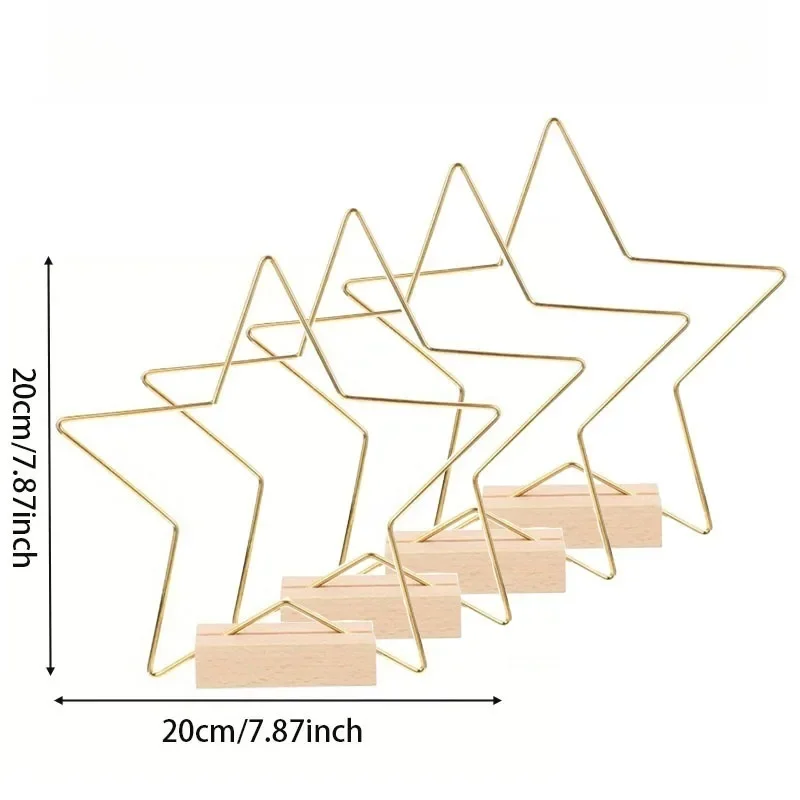 8 Set Golden Pentagrams with Wooden Bases Wedding Table Center Decor Metal Garlands Wall Hanging Garland Crafts Party Decorative