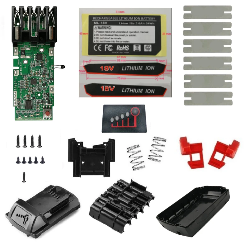 Li-ion Battery Plastic Case PCB Charging Protection Circuit Board 3Ah 6Ah Sticker For Milwaukee For M18 18V Shell Box Housing