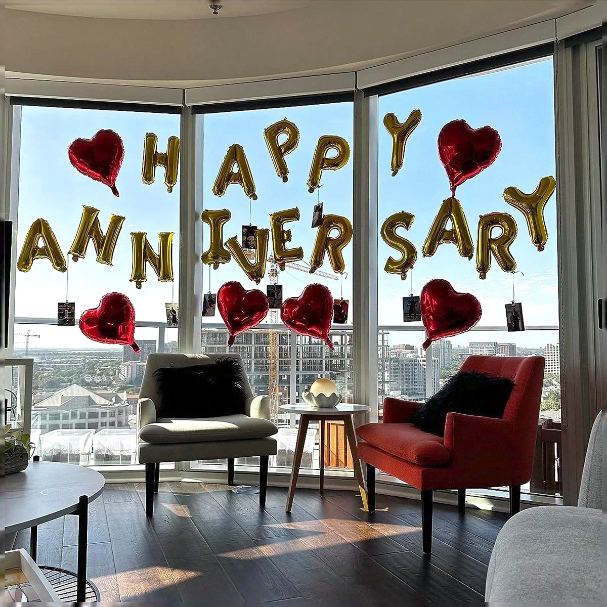 18 Stück Happy Anniversary dekorative Ballonbanner, für Valentinstag, Jahrestag, romantische Heimdekoration – Detail 3