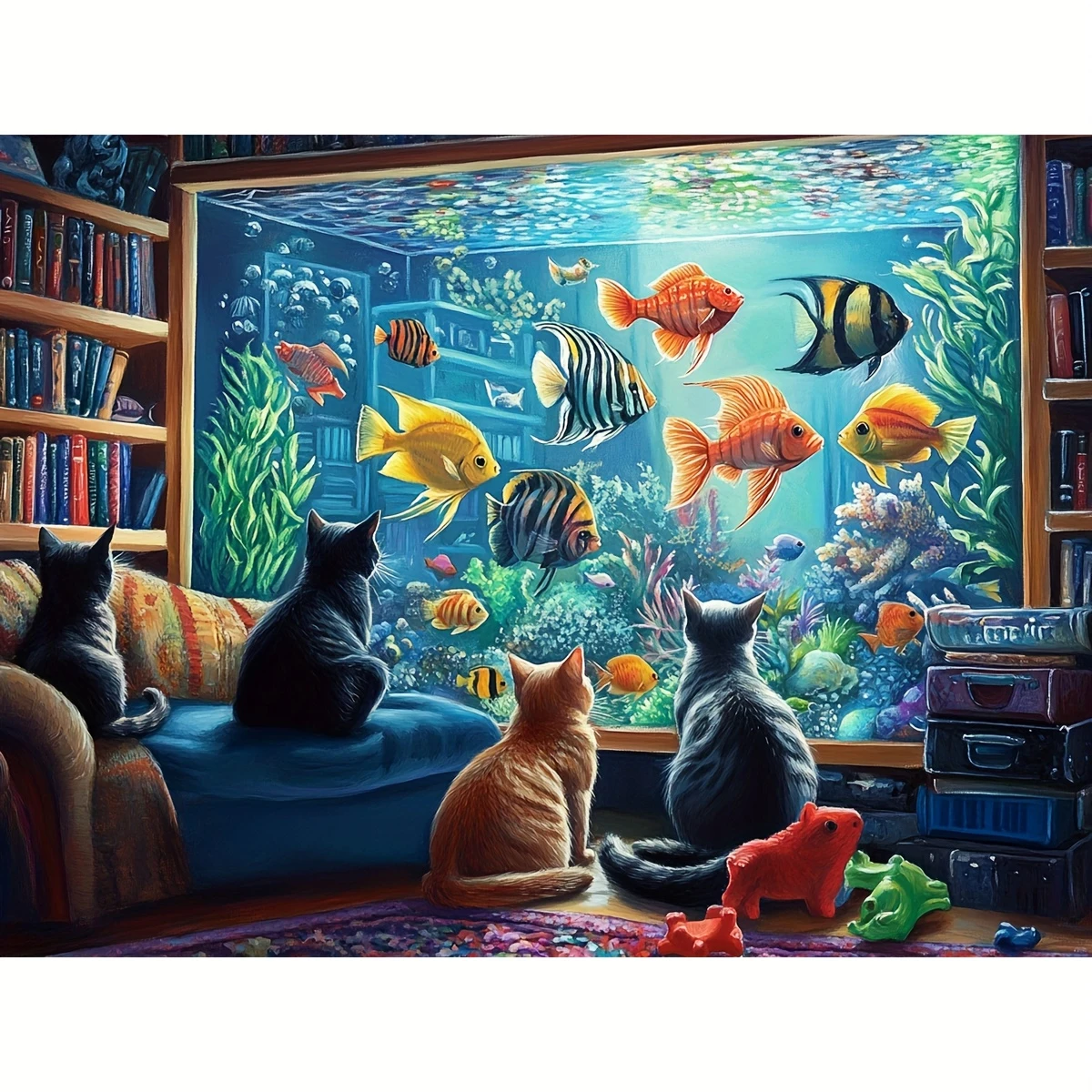 

Cat Watching Fish 500/1000/1200/2000 PCS Jigsaw Puzzles Animal Family Activity Games DIY Puzzle for Living Room Home Decor Gift