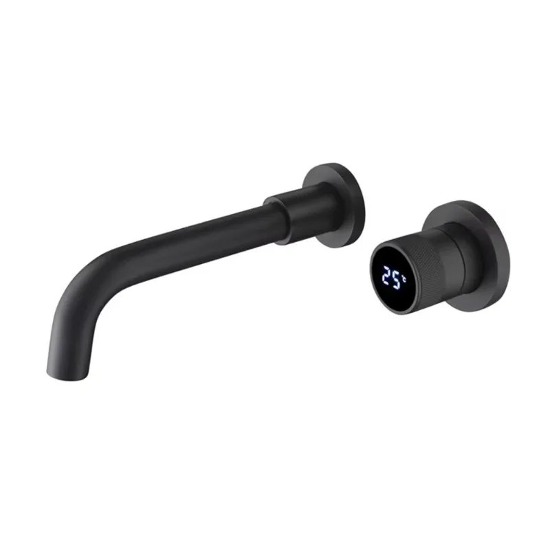 

Hot Selling Black Brass Single-Hole Concealed Wall-Mounted Bathroom Faucet Digital Display Basin Tap with Ceramic Valve Core