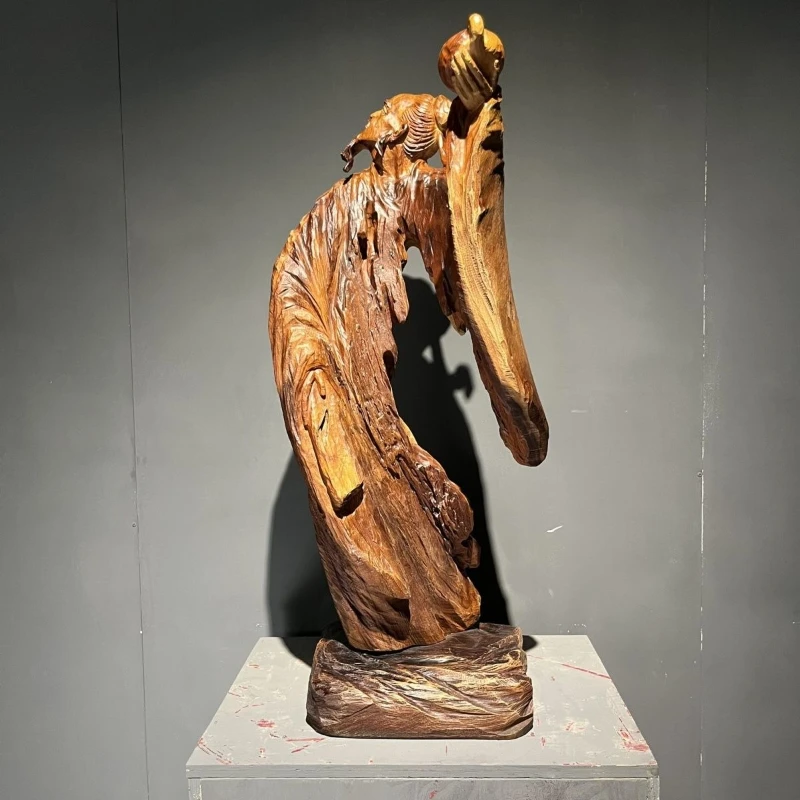 

Red heart old camphor wood solid wood carving tea holy ornament root carving home tea room decoration crafts