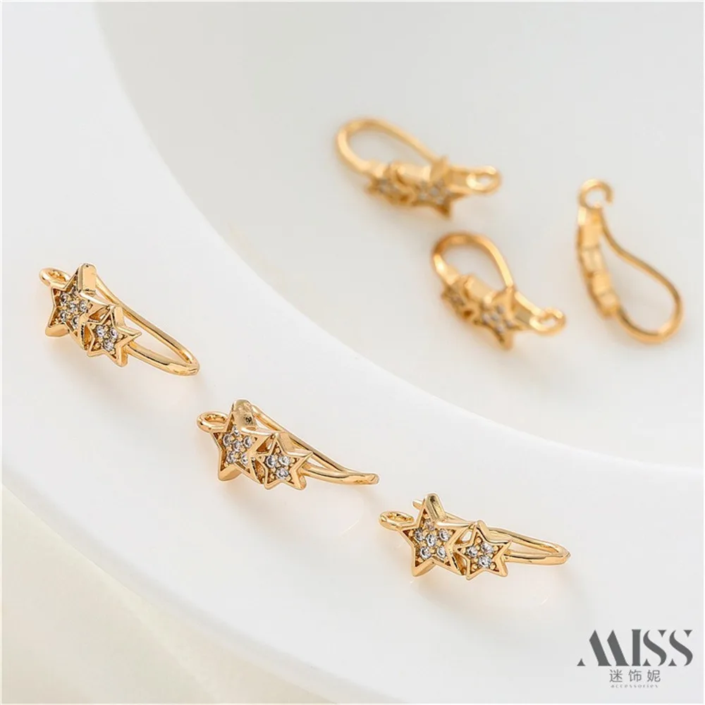 14K النحاس يرتدون الذهب الحقيقي مطعمة الزركون الخماسي الأذن هوك اليدوية DIY أقراط الأذن اكسسوارات المواد