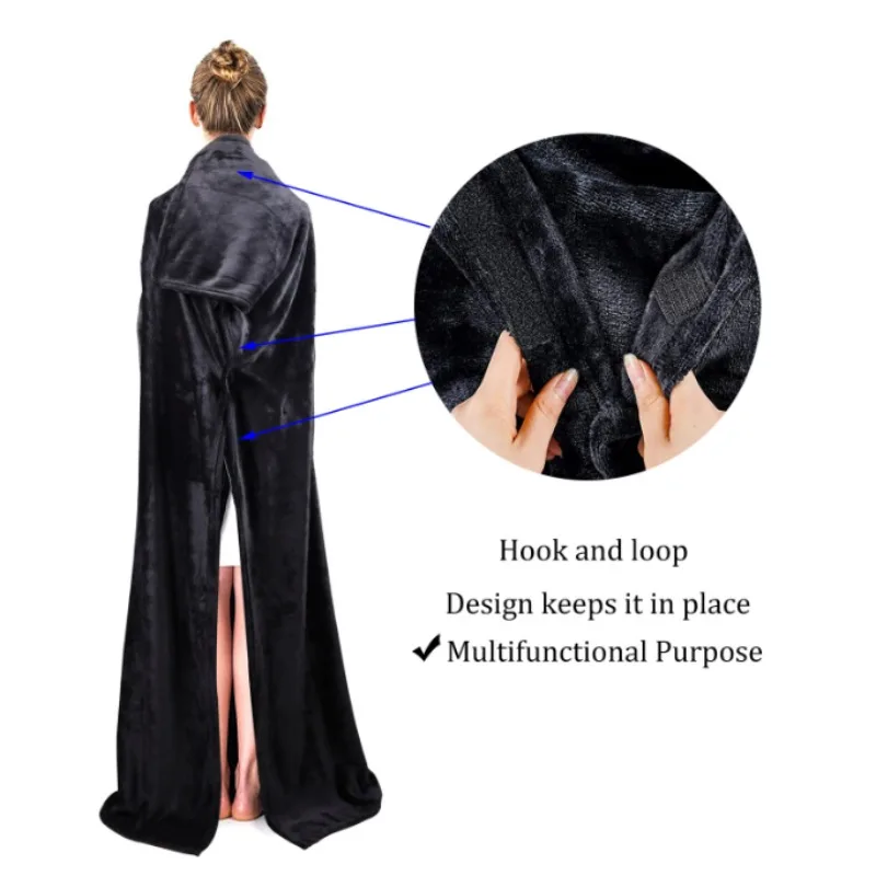 

Flannel Blanket Robes New Adult Unisex Thermal Blanket Large Pocket Multi-functional Wearable Lazy Sleeve Blanket Antistatic