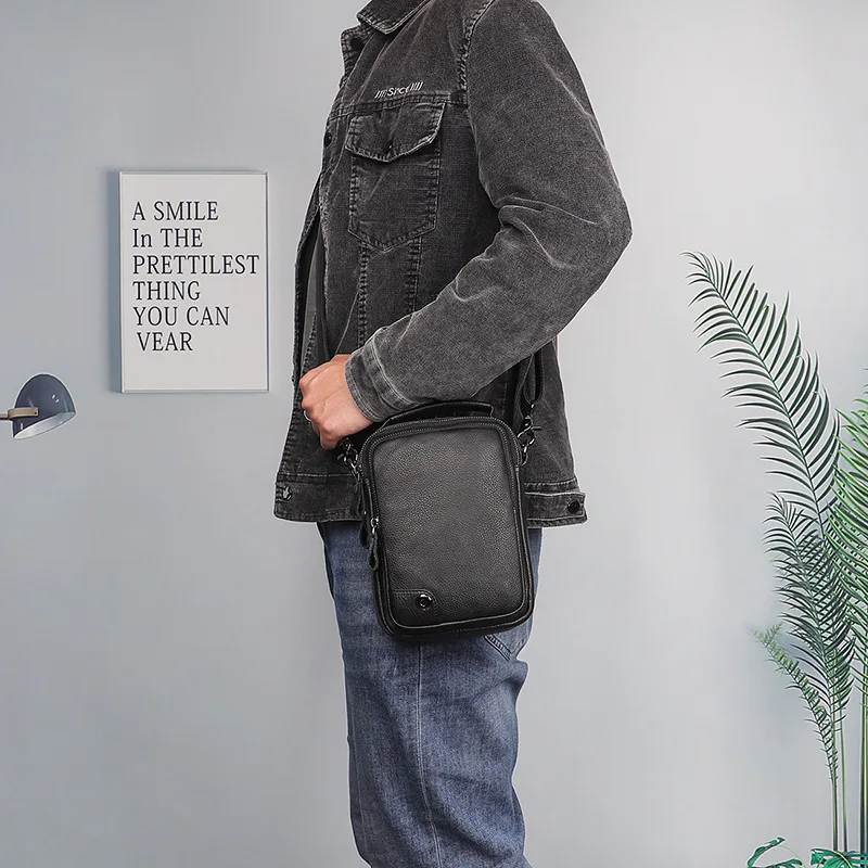 

Men Casual Genuine Leather Crossbody Bag Large Capacity Cowhide Fashion Portable Shoulder Bag