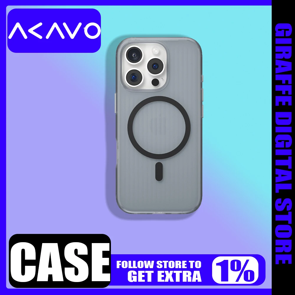 Akavo-iPhone用の半透明のケース,Magsafe磁気ワイヤレス充電,カスタマイズ,落下防止,16promax,15pro