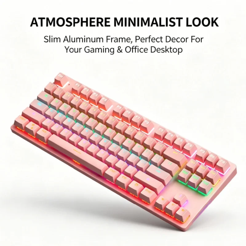 BAJEAL K300 87-Key Wired Mechanical Keyboard with Blue Switches Backlit Keys Gaming and Hot-Swappable Keycaps