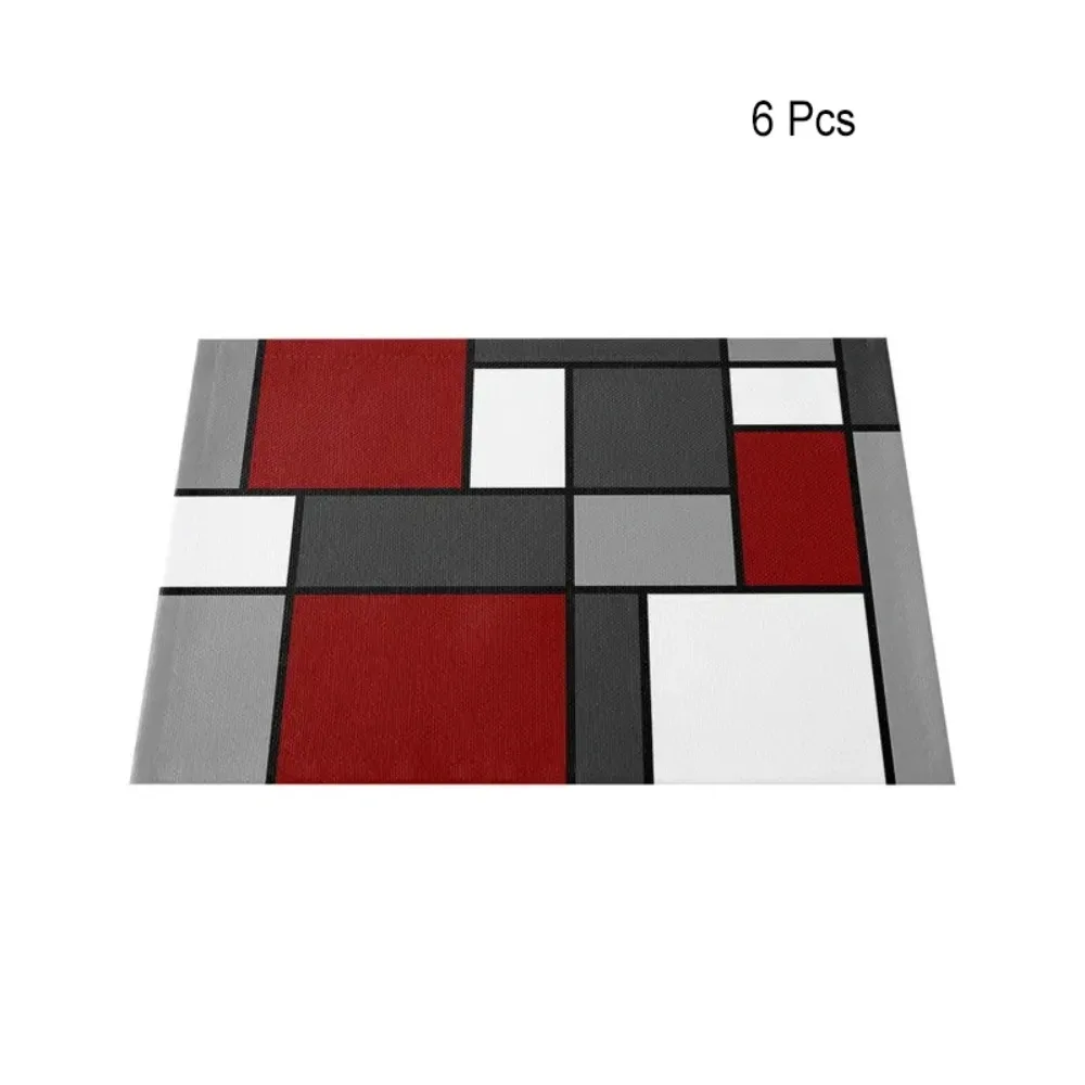 6 Piece Plaid Pattern Geometric Aesthetic Placemat Linen Heat-resistant Insulated Dinning Mat Rectangular Waterproof