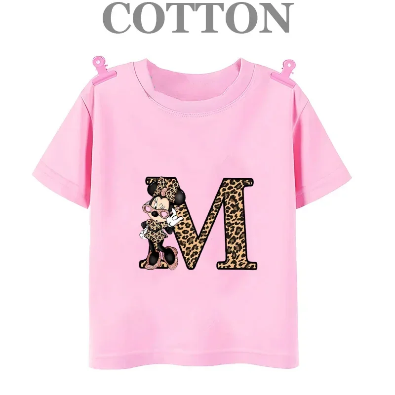 Disney Mickey Alphabet H- N Cotton T Shirt Summer Fashion Casual Children's Kids Boys T-shirts  Short Sleeve Top